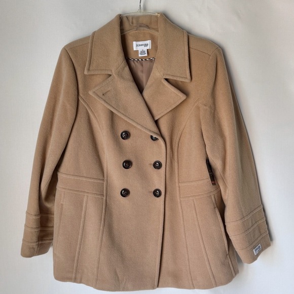 St. John's Bay Jackets & Blazers - Cashmere Wool Womens Camel Pea Coat Size 1X Quiet Luxury Money Chic St Johns Bay